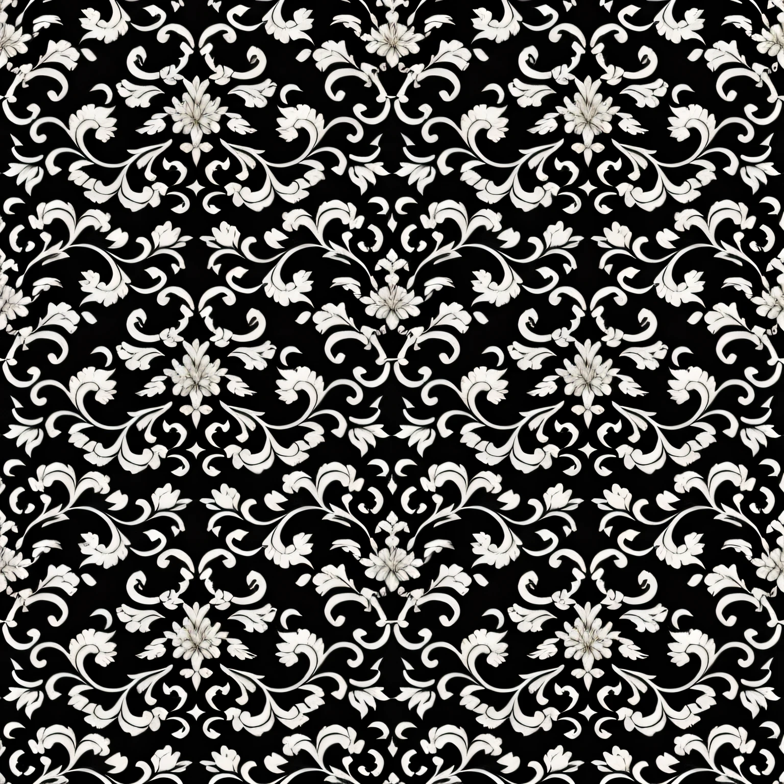 Black and white floral pattern with swirls and leaves, Damask pattern, ornate motifs, damask patern, damask, wallpaper pattern, Baroque wallpapers, Black and white background, ornate backdrop, floral patterns, Repeating pattern. Seamless, ornate floral, baroque cloth, wallpaper design, black rococo, Heavy Gothic decoration, Dark flower pattern wallpaper, wallpaper”