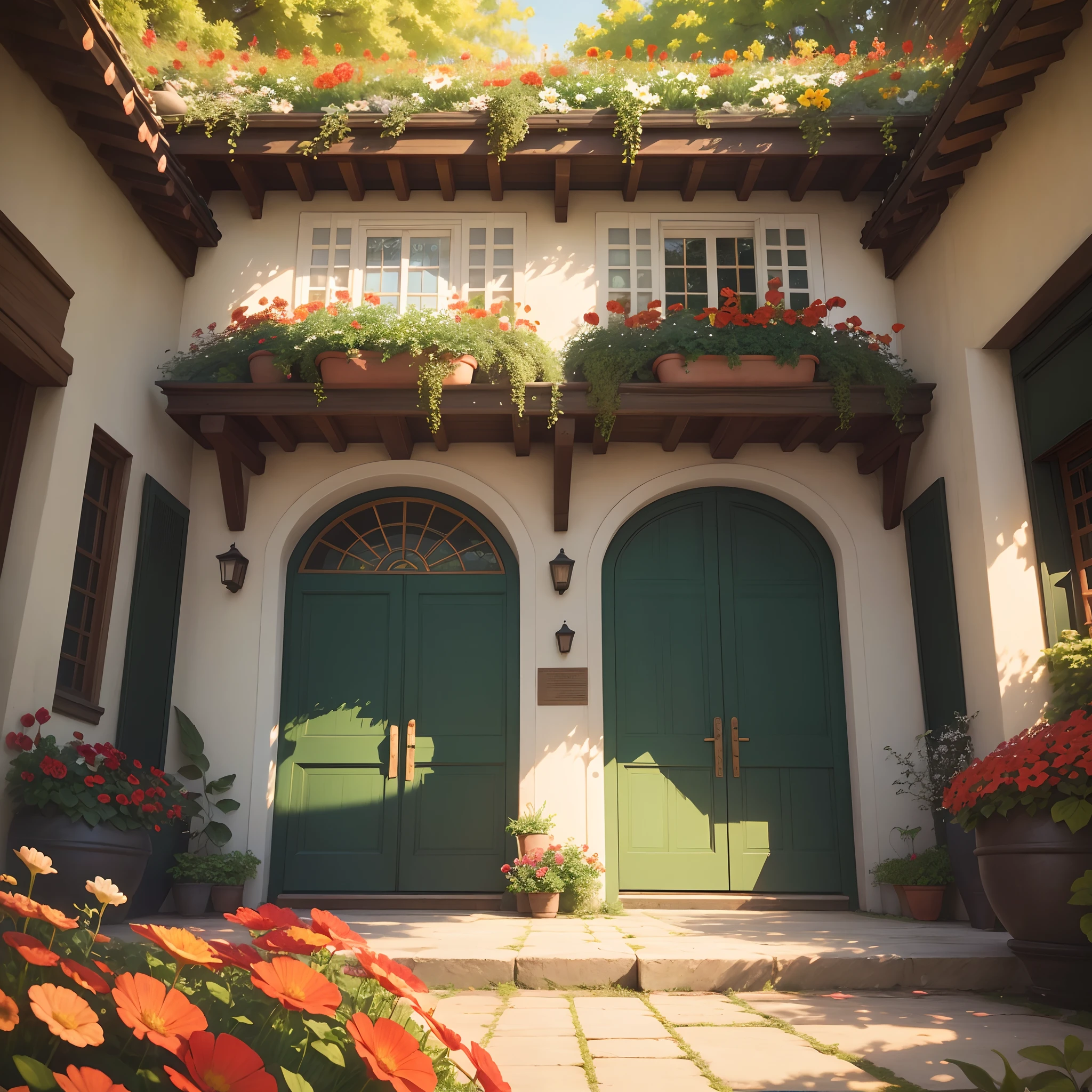 best quality,highres,(realistic:1.37),vivid colors,ultra-detailed,detailed flowers,beautiful garden,flourishing red flowers,green leaves,summer landscape,delicate petals,fragrant blossoms,lush foliage,nature's beauty,colorful blooms,sunlit garden,serene atmosphere,breathtaking view,fine art painting,impressionistic style,natural lighting,focus on flowers,In full bloom, vibrant colors of the fiery red flowers stand out against the backdrop of lush green leaves. The delicate petals glisten in the sunlight, radiating a sense of warmth and joy. The garden is bursting with life as the flourishing red flowers create a vibrant and captivating scene. The air is filled with the scent of the fragrant blossoms, creating a serene and inviting atmosphere. The garden is meticulously designed, with each flower and leaf intricately detailed and beautifully rendered. The artist's attention to detail is evident as the viewer can admire the fine lines and textures of the petals and leaves. The painting captures the essence of summer, showcasing the beauty of nature in all its glory. The artist's use of vivid colors adds depth and richness to the artwork, making it come alive. The scene is bathed in natural lighting, creating a soft and warm glow that enhances the overall atmosphere. As the viewer gazes upon the painting, they can almost feel the gentle breeze and hear the birds chirping in the background. It is a masterpiece that celebrates the beauty of nature and brings a sense of tranquility and joy to the viewer.