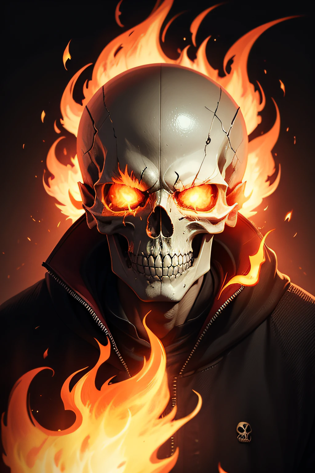 a closeup of a person with a fire mask on, fiery skull contemplating life, flaming skull, fantasy skull, Ceifador Sombrio Flamejante, arte conceitual escura fotorrealista, Arte digital detalhada em 4k, Arte digital altamente detalhada em 4k, epic digital concept art, Motoqueiro Fantasma, Arte digital escura, mas detalhada, Trending in ArtStation 4K, arte conceitual digital de alta qualidade