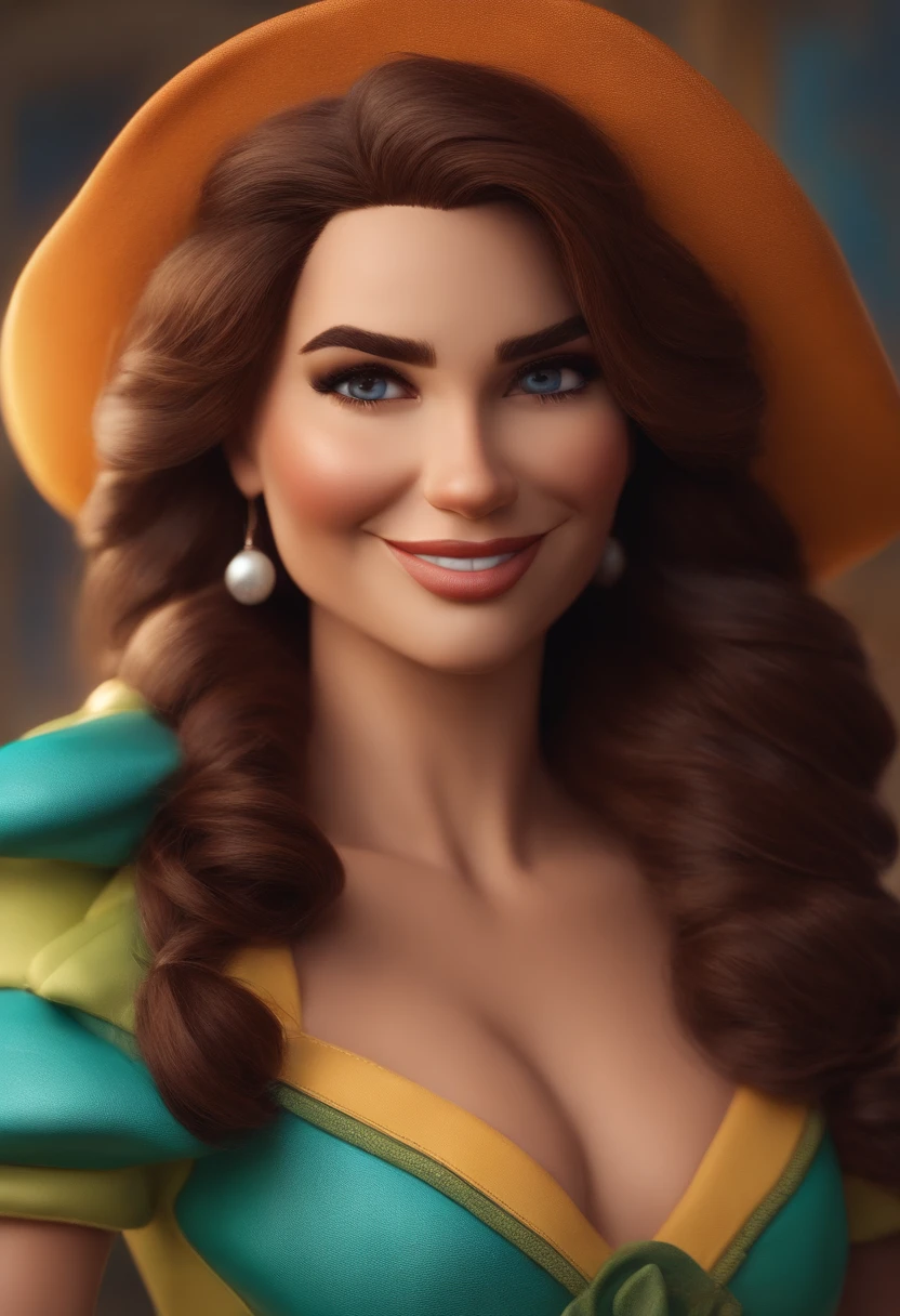 Imagem estilo Pixar com personagem 3D mulher branca cabelo liso comprido, segurando um bolo com velinhas de 40 anos, Maquiagem Disney,Pescador, bonitinho, sorridente ,Close-up, Pixar, Disney, Cinema lighting,