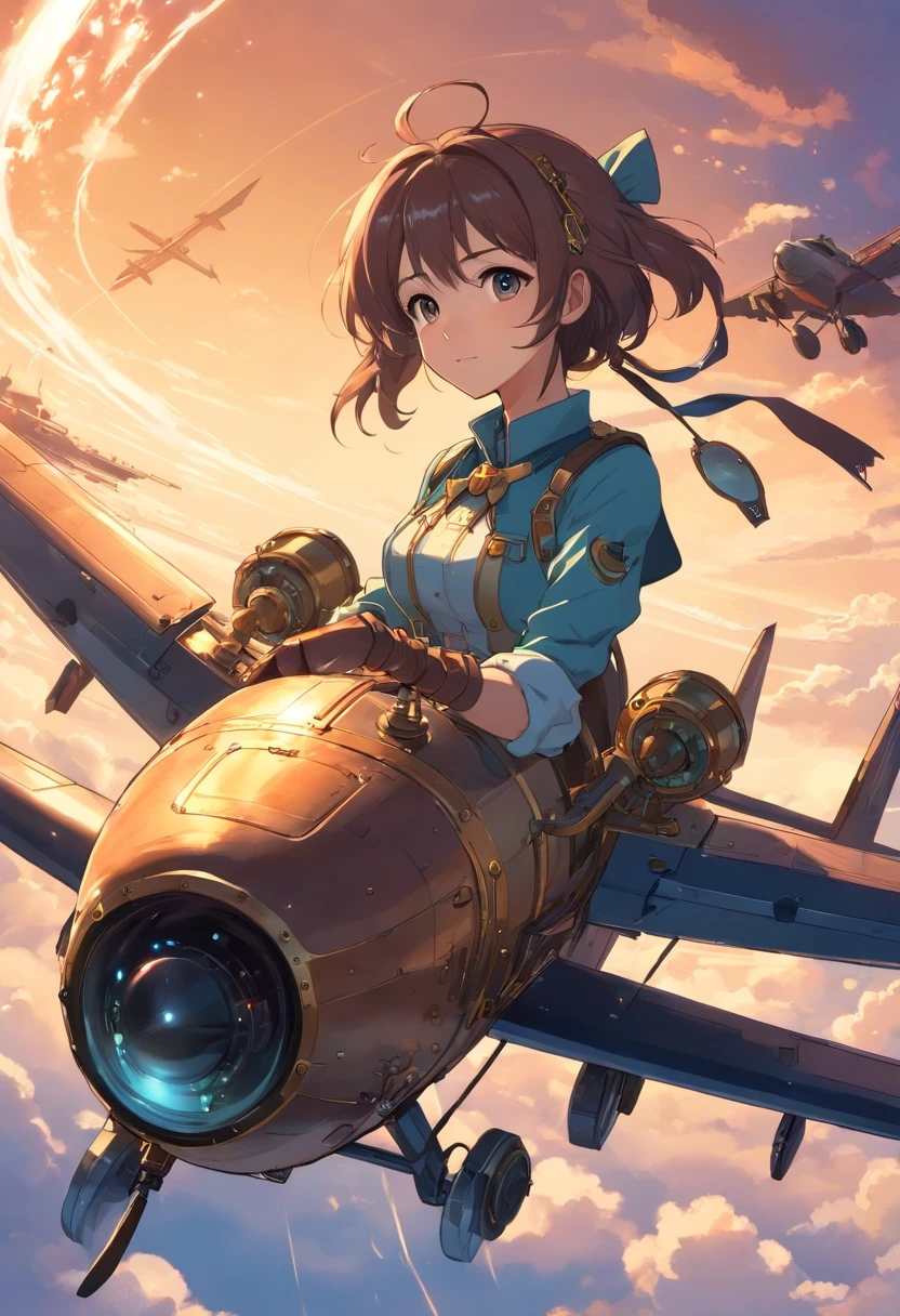 Estilo de sombra chinesa,Mundo Steampunk,Girl piloting steampunk flying machine,Suspenso no ar da cidade,nuvens espessas,Shadow Animation Art,Arte em quadrinhos a sombra,water ink,sombra,mancha,8k,Delicadamente retratado,Obras de mestres,