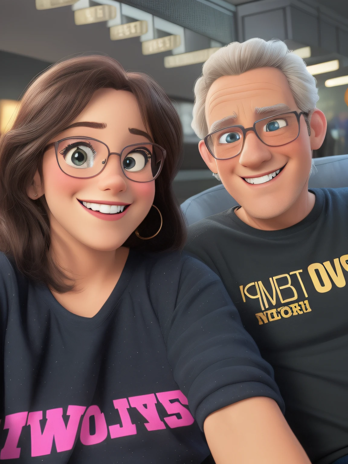 couple poster, smiling, disney style - pixar cartoon
​