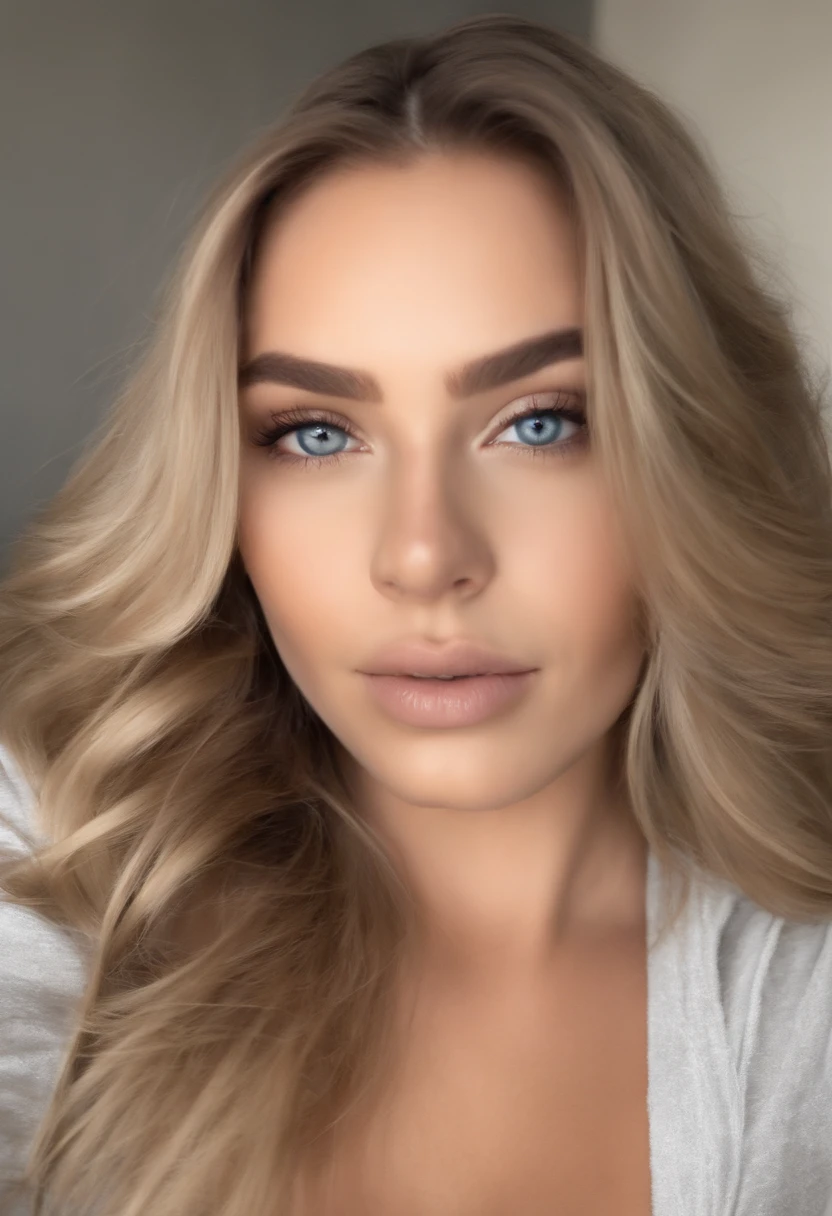 Femme Arafed complètement , fille sexy aux yeux bleus, ultra réaliste, Méticuleusement détaillé, Portrait Sophie Mudd, cheveux blonds et grands yeux, Selfie d’une jeune femme, Yeux de chambre, Violet Myers, sans maquillage, maquillage naturel, Regarder directement la caméra, Visage avec Artgram, Maquillage subtil, Superbe photo du corps entier agenouillée sur le lit, dans la chambre, Buste de taille moyenne à grande