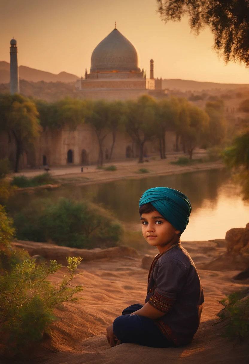 Cute boy and registan realistic