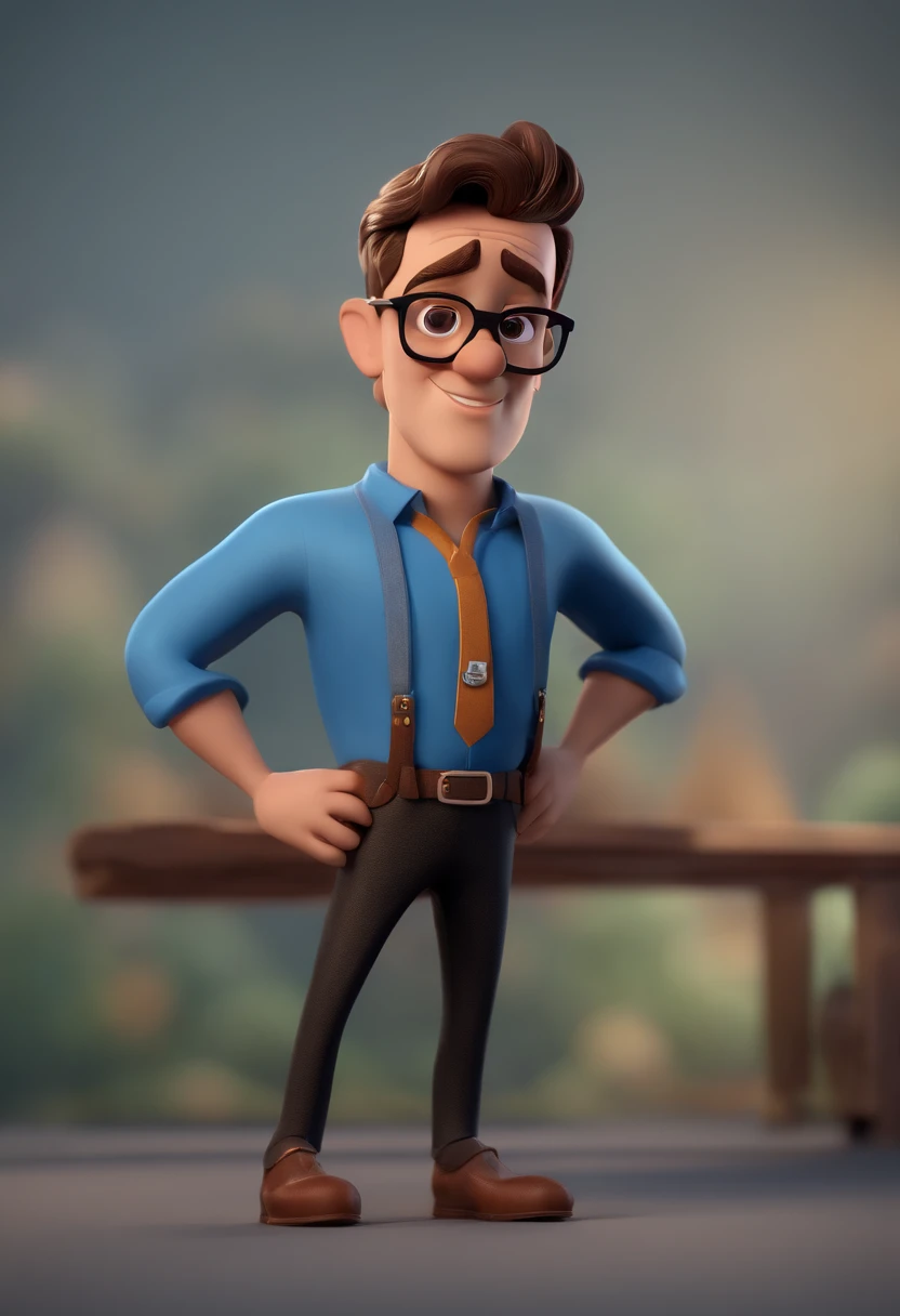 Cartoon character of a man with black glasses and a blue shirt, animation character, Caractere estilizado, animation style rendering, 3D estilizado, Arnold Maya render, 3 d render stylized, toon render keyshot, Personagem 3D, Personagem 3D, 3d rendering stylized, 3 d character render, personagem de desenho animado, Personagem de close up, Pose de personagem, (Estilo Pixar) (master part:1.2) (Bokeh) (best quality) (pele detalhada) (textura detalhada) (8k) (argila) (Cinematic lighting) (foco nítido