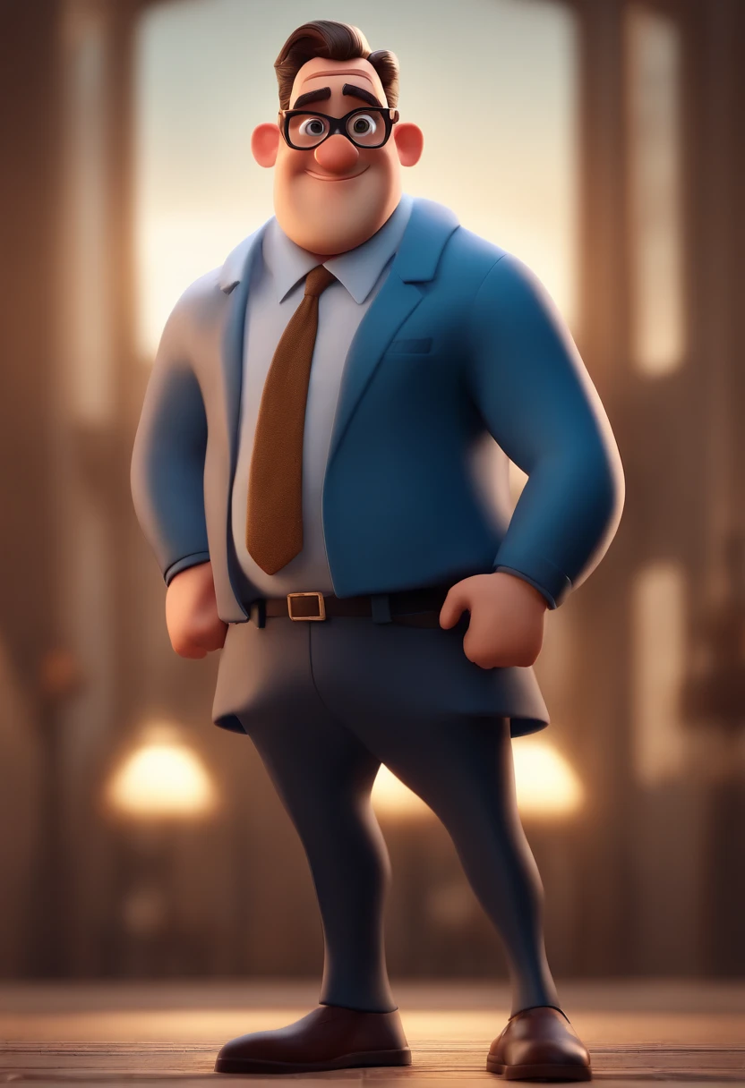 Cartoon character of a man with black glasses and a blue shirt, animation character, Caractere estilizado, animation style rendering, 3D estilizado, Arnold Maya render, 3 d render stylized, toon render keyshot, Personagem 3D, Personagem 3D, 3d rendering stylized, 3 d character render, personagem de desenho animado, Personagem de close up, Pose de personagem, (Estilo Pixar) (master part:1.2) (Bokeh) (best quality) (pele detalhada) (textura detalhada) (8k) (argila) (Cinematic lighting) (foco nítido