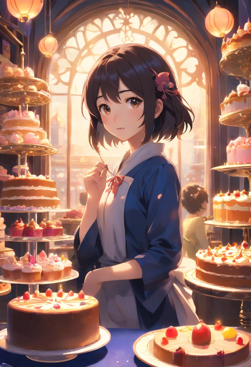 (Best quality,4K,8k,high resolucion,Masterpiece:1.2),Ultra-detailed,(Realstic,photoreallistic,photo-realistic:1.37),fille,Happy Surrounded by Desserts,Esao Andrews' style,Style Tim Burton,Art sombre,pixiv,deviantart,Inkpunk,Ambiance douce,Desserts luxuriants,Delicate pastries,Detailed Frosting,Whimsical Cakes,Gothic elements,Vibrant colors,Ombres captivantes,A mysterious light,ambiance onirique,Fantastic Backgrounds,Delicate confections,Des friandises fantaisistes,Mouthwatering candies,sombre mais enchanteur,of mesmerizing beauty,Portraits of Melancholy,Cake Sculptures,ethereal beauty,imagination tordue,Unique Characters,Enchanted World,Setting worthy of a storybook,Strange and whimsical creatures