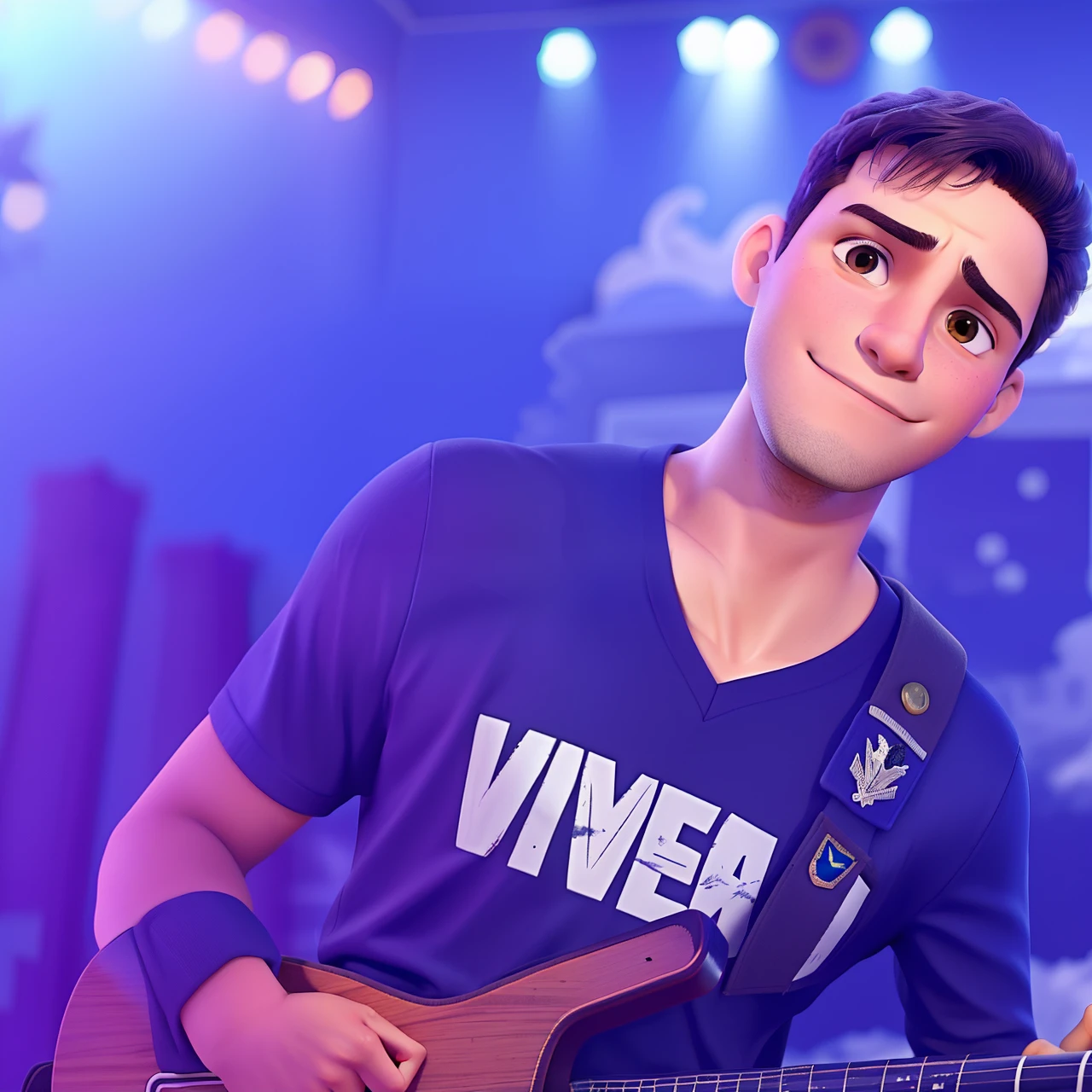 Um jovem bonito, com um contra baixoilumi