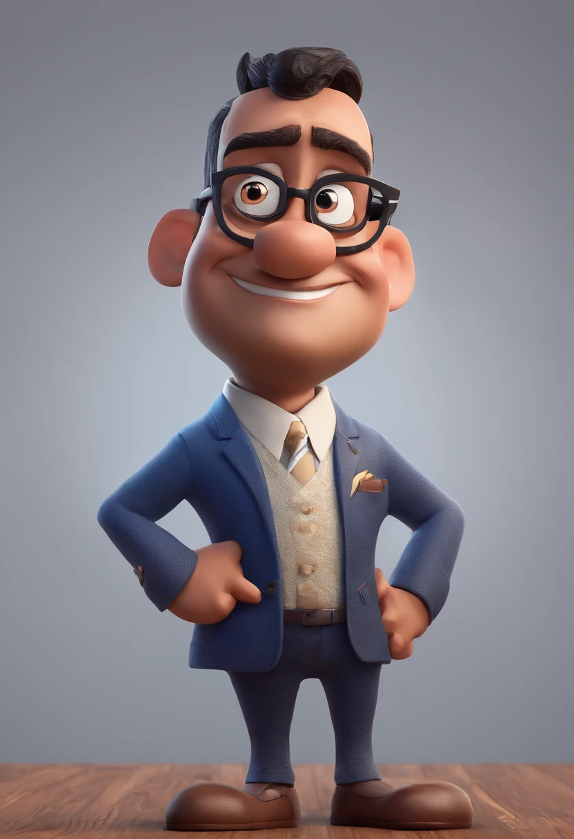 Cartoon character of a man with black glasses and a blue shirt, animation character, Caractere estilizado, animation style rendering, 3D estilizado, Arnold Maya render, 3 d render stylized, toon render keyshot, Personagem 3D, Personagem 3D, 3d rendering stylized, 3 d character render, personagem de desenho animado, Personagem de close up, Pose de personagem,  (Estilo Pixar) (master part:1.2) (Bokeh) (best quality) (pele detalhada) (textura detalhada) (8k) (argila) (Cinematic lighting) (foco nítido