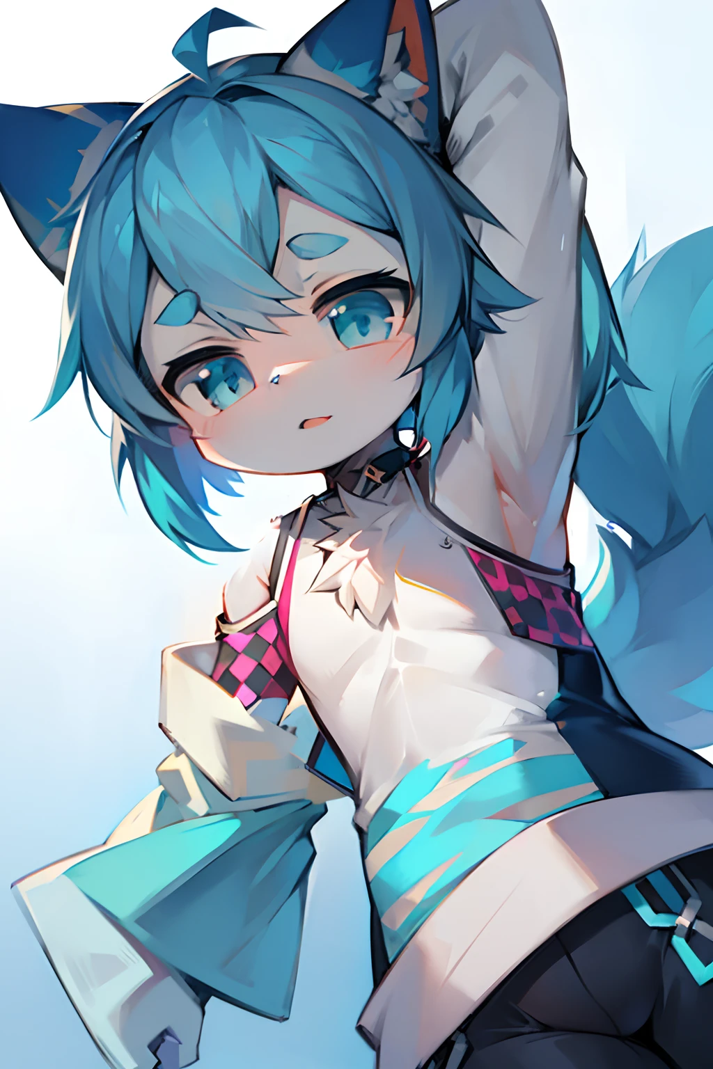 shota, long hair, blue eye, glow eye, femboy, neon city, snowfall, midnight, fox ear, deep blue ear, fox tail, deep blue fox, deep blue jacket, cute, collar, Two tail, space katana, God, fur body, full body, the lower body is nude, snow fox, character, master piece, fluffy tail, current, shy, NFSW, Highest Quality, 8k, full HD, four ear fox, winter, own character, nude, nsfw, light blue hair, 10 years, super Shy, demon sexual tattoo, heart eye, full demon sexual tattoo. power demon sexual tattoo, full power demon sexual tattoo, soft, glow demon sexual tattoo. pink demon sexual tattoo,demon sexual tattoo 100%, demon sexual tattoo heart