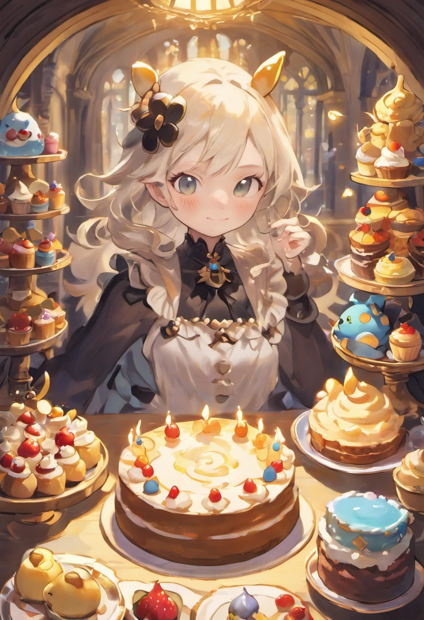 (Best quality,4K,8k,high resolucion,Masterpiece:1.2),Ultra-detailed,(Realstic,photoreallistic,photo-realistic:1.37),fille,Happy Surrounded by Desserts,Esao Andrews' style,Style Tim Burton,Art sombre,pixiv,deviantart,Inkpunk,ambiance douce,Desserts luxuriants,Delicate pastries,Detailed Frosting,Whimsical Cakes,Gothic elements,Vibrant colors,ombres captivantes,A mysterious light,Ambiance onirique,Fantastic Backgrounds,Delicate confections,Des friandises fantaisistes,Appetizing sweets,sombre mais enchanteur,of mesmerizing beauty,Portraits of Melancholy,Cake Sculptures,ethereal beauty,imagination tordue,Unique Characters,Enchanted World,A setting worthy of a storybook,Strange and whimsical creatures