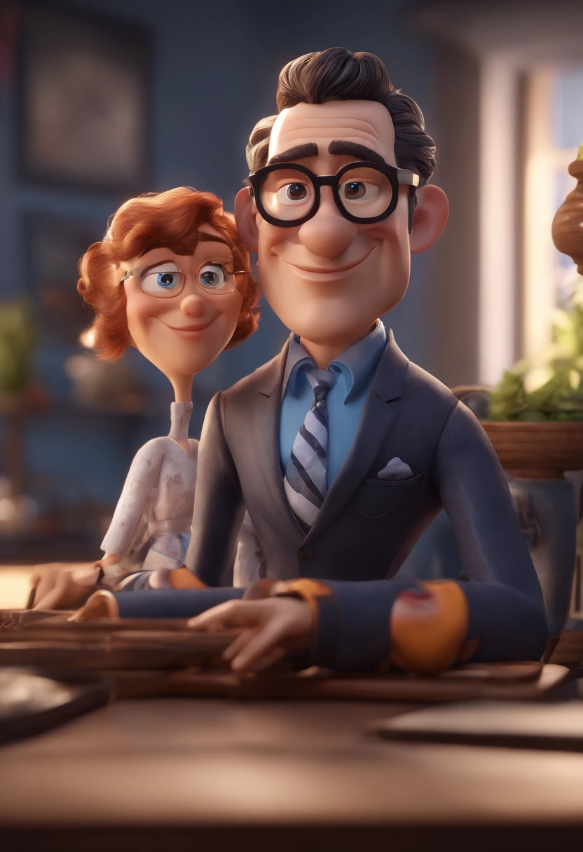 Cartoon character of a man with black glasses and a blue shirt, animation character, Caractere estilizado, animation style rendering, 3D estilizado, Arnold Maya render, 3 d render stylized, toon render keyshot, Personagem 3D, Personagem 3D, 3d rendering stylized, 3 d character render, personagem de desenho animado, Personagem de close up, Pose de personagem,  (Estilo Pixar) (master part:1.2) (Bokeh) (best quality) (pele detalhada) (textura detalhada) (8k) (argila) (Cinematic lighting) (foco nítido