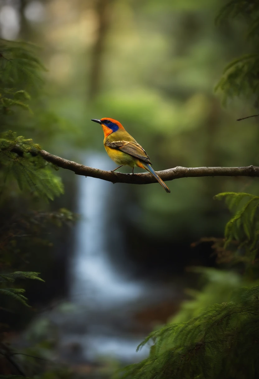 There is a small bird in the forest, but the image is messed up