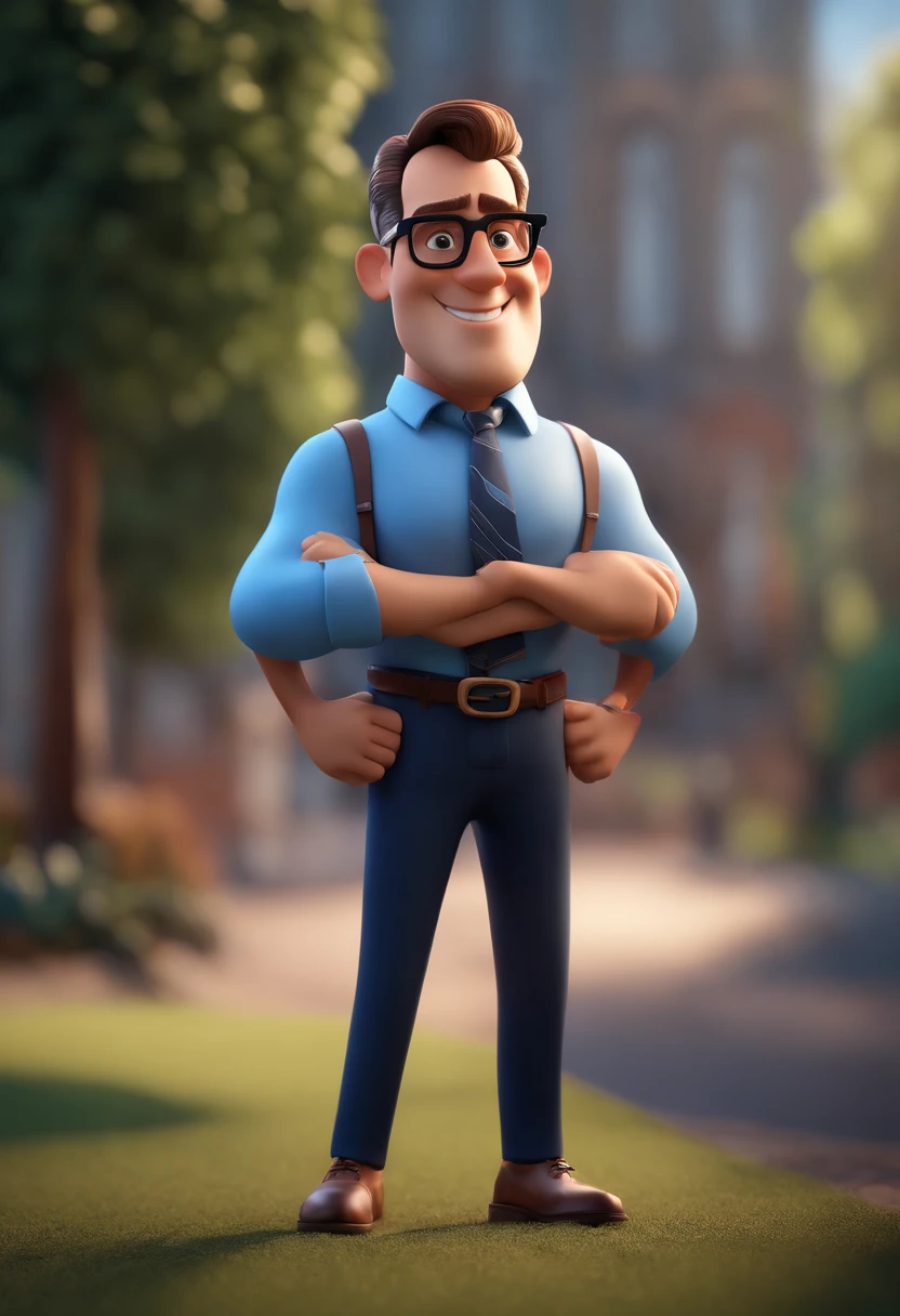 Cartoon character of a man with black glasses and a blue shirt, animation character, Caractere estilizado, animation style rendering, 3D estilizado, Arnold Maya render, 3 d render stylized, toon render keyshot, Personagem 3D, Personagem 3D, 3d rendering stylized, 3 d character render, personagem de desenho animado, Personagem de close up, Pose de personagem,  (Estilo Pixar) (master part:1.2) (Bokeh) (best quality) (pele detalhada) (textura detalhada) (8k) (argila) (Cinematic lighting) (foco nítido