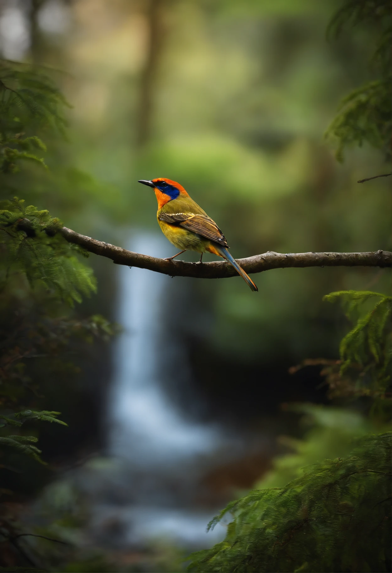 There is a small bird in the forest, but the image is messed up
