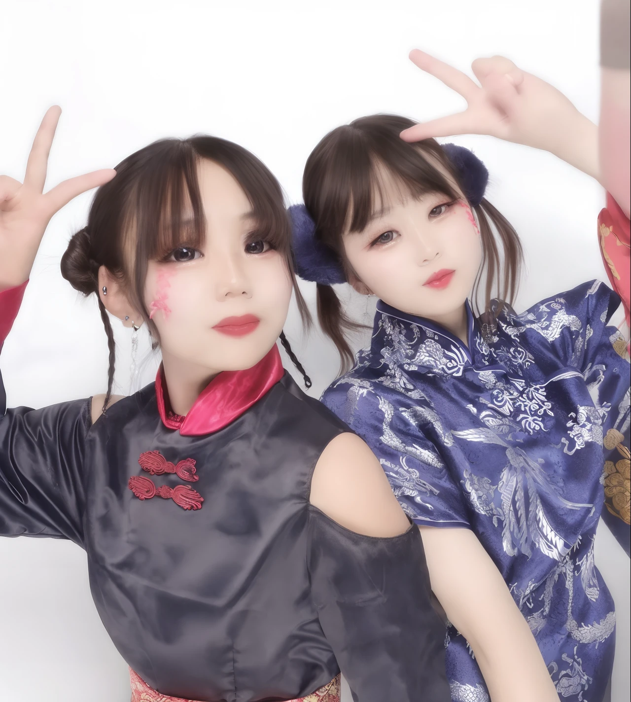 Two Asian women in traditional clothes pose for photo, shikamimi, sakimichan, nixeu and sakimichan, yoshitomo nara and aya takano, trending at cgstation, ayami kojima and lyde caldwell, sakimimichan, Twin-tailed, e-Girl, e - girl, Happy!!!, shikishi