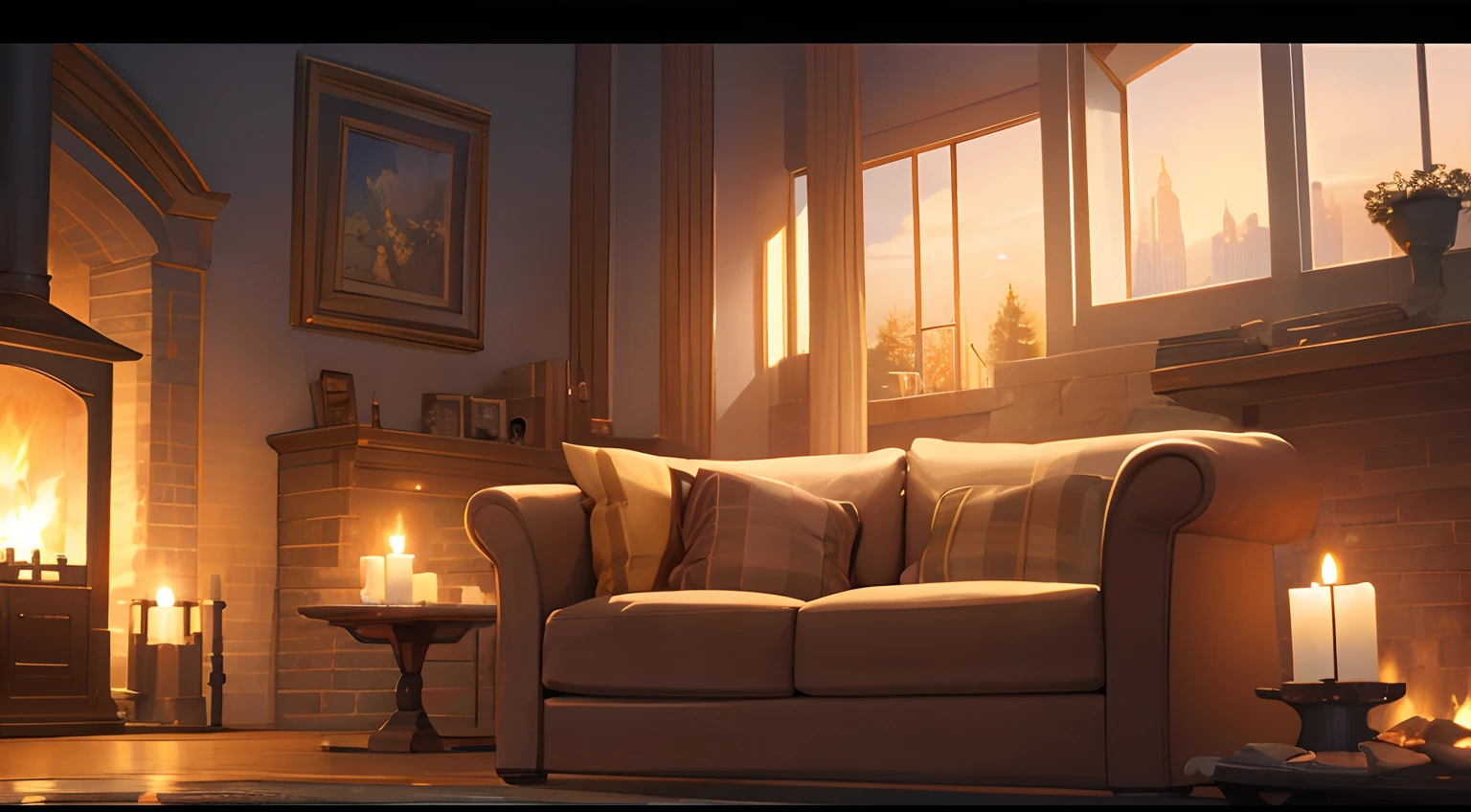 indoor with fireplace night illustration living graphic top quality landscape warm light