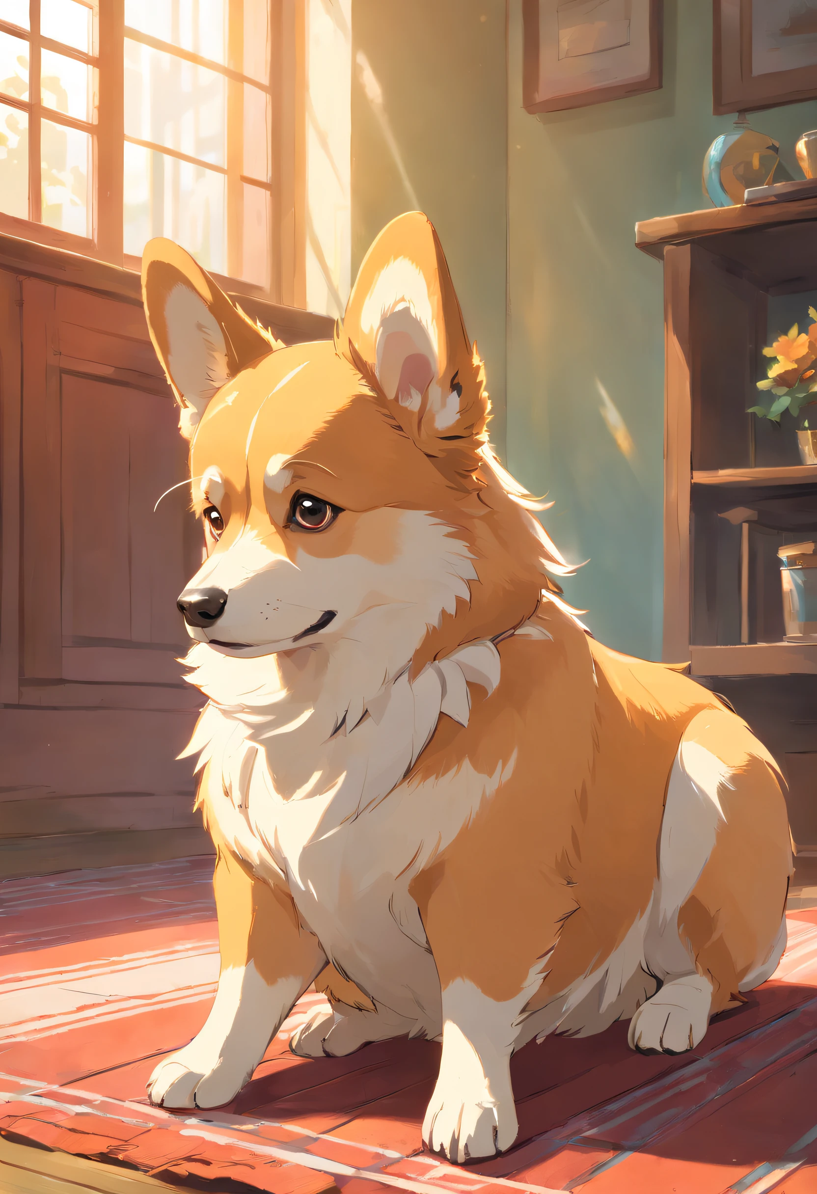 "Generate an ultra-high definition image capturing a pembroke Welsh corgi in a chic, Classic dog pose. Use advanced macro photography techniques to highlight the intricate details of the dog's coat, standing ears, e olhos expressivos e lingua parcialmente para fora. Place the camera at the dog's eye level, creating an intimate connection between the viewer and the canine subject. Implemente uma ampla abertura para profundidade de campo rasa, Permita que o cachorro se destaque nitidamente contra um fundo suavemente desfocado. Improve lighting to emphasize the textures and contours of the dog's body, Uso de Soft, Fuzzy lighting to remove harsh shadows and create a, ambiente aconchegante. Capture the dog in a relaxed position, mas equilibrada, showing your flexibility and elegance. Experimente capturar o momento durante o movimento natural, como alongamento ou tosa, to convey a sense of authenticity. Implement post-processing techniques to refine image clarity, contraste, and color balance, garantindo que todos os aspectos, from the dog's intricate patterns to its intense gaze, Renderiza em detalhes impressionantes. Enfim, Convey the serene beauty and innate grace of the pembroke Welsh corgi dog, Capture a fleeting moment that celebrates the unique essence of canine curiosity and balance."