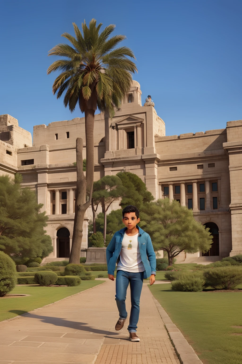 Young Latino Man Strolling On Historical Monument Running.