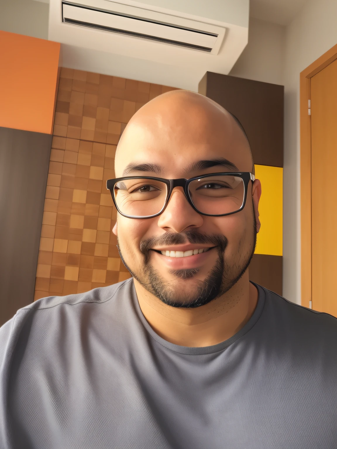 arafed man with glasses and a beard smiling in a room, edu souza, icaro carvalho, headshot profile picture, david rios ferreira, bald with short beard, professional profile picture, caio santos, emad mostaque, profile pic, profile picture 1024px, joseph moncada