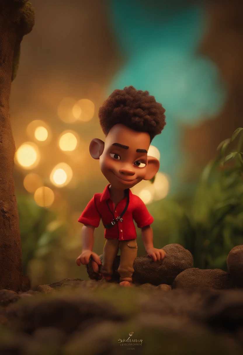 Garoto, estilo disney, tom de pele: negrinho:  Cabelo: escuro, cachiado, normal, camisa: casaco, Color: Red Written Ygor Photographer. Photographer Background: Numa rua de Angola, fotografando uma modelo  (estilo pixar) (obra-prima:1.2) (bokeh) (melhor qualidade) (pele detalhada) (textura detalhada) (8k) (claymation) (cinematic lighthing) (foco nítido