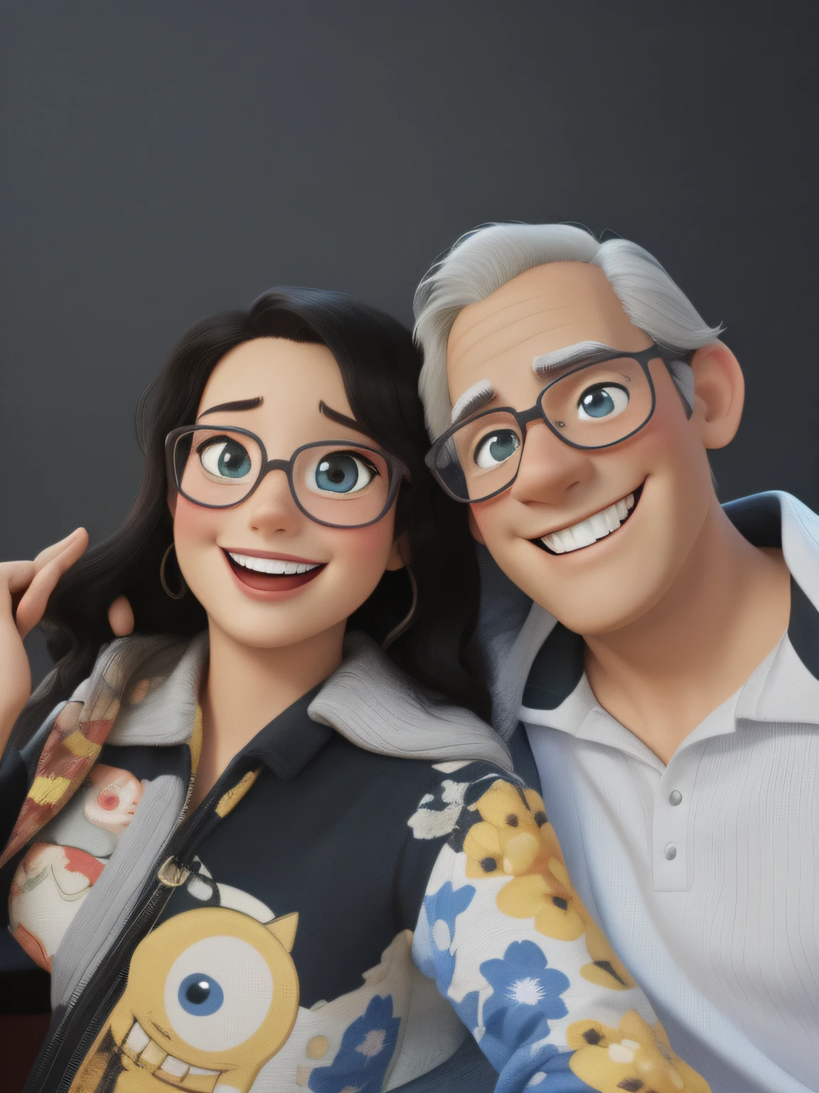 couple poster, smiling, disney style - pixar cartoon
