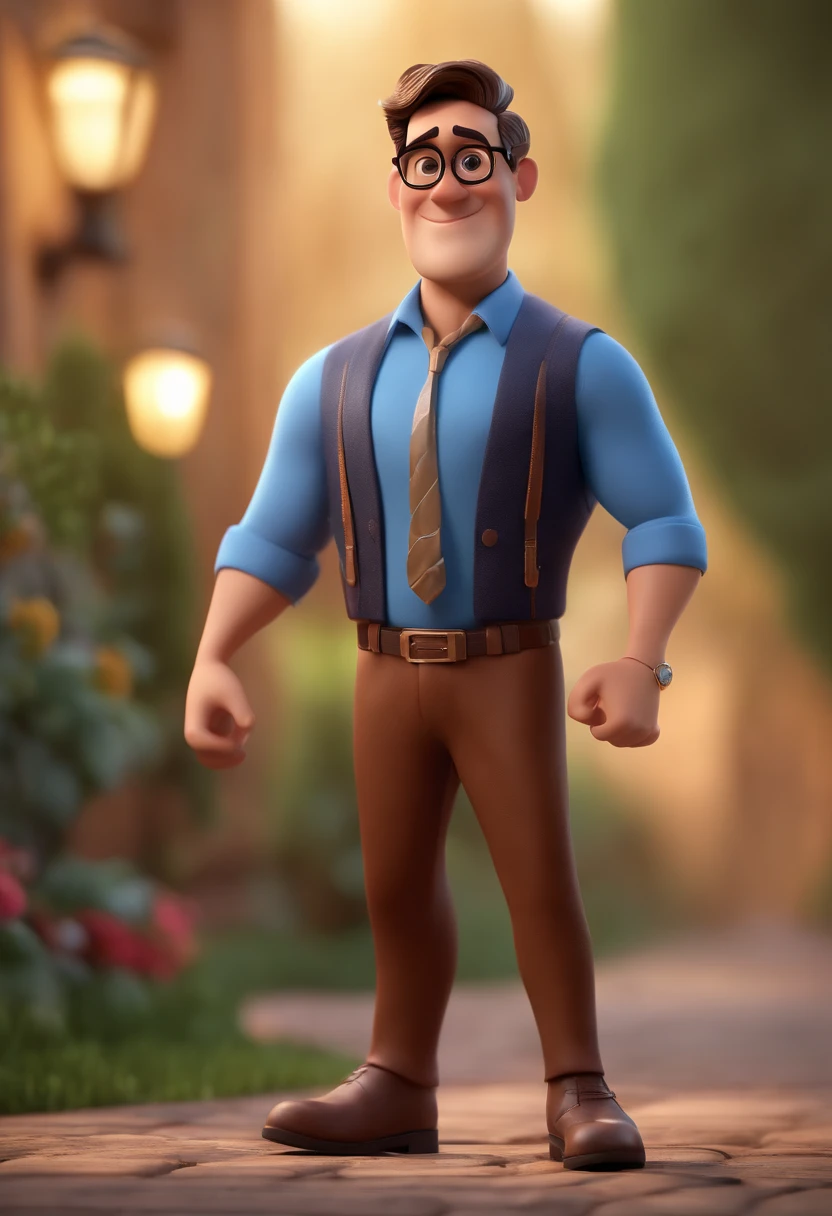 Cartoon character of a man with black glasses and a blue shirt, animation character, Caractere estilizado, animation style rendering, 3D estilizado, Arnold Maya render, 3 d render stylized, toon render keyshot, Personagem 3D, Personagem 3D, 3d rendering stylized, 3 d character render, personagem de desenho animado, Personagem de close up, Pose de personagem,  (Estilo Pixar) (master part:1.2) (Bokeh) (best quality) (pele detalhada) (textura detalhada) (8k) (argila) (Cinematic lighting) (foco nítido