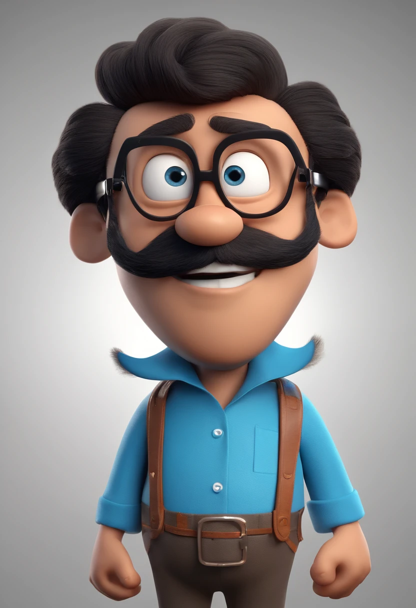 Cartoon character of a man with black glasses and a blue shirt, animation character, Caractere estilizado, animation style rendering, 3D estilizado, Arnold Maya render, 3 d render stylized, toon render keyshot, Personagem 3D, Personagem 3D, 3d rendering stylized, 3 d character render, personagem de desenho animado, Personagem de close up, Pose de personagem, (Estilo Pixar) (master part:1.2) (Bokeh) (best quality) (pele detalhada) (textura detalhada) (8k) (argila) (Cinematic lighting) (foco nítido