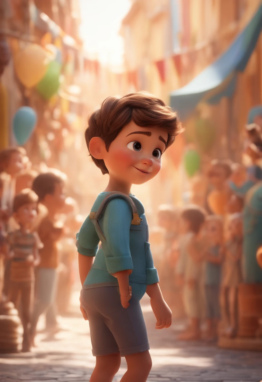 a happy cute standing short hair, vestindo uma fantasia espacial, , fundo branco, barnet, Tom, Estilo Pixar, ....3d, desenhos animados, rosto detalhado, asymmetrical 16k