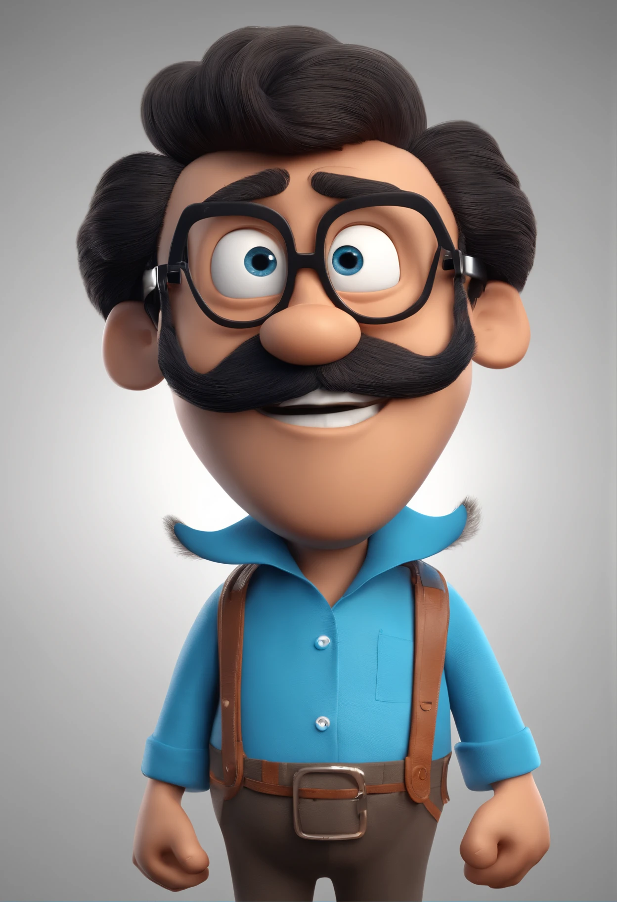 Cartoon character of a man with black glasses and a blue shirt, animation character, Caractere estilizado, animation style rendering, 3D estilizado, Arnold Maya render, 3 d render stylized, toon render keyshot, Personagem 3D, Personagem 3D, 3d rendering stylized, 3 d character render, personagem de desenho animado, Personagem de close up, Pose de personagem, (Estilo Pixar) (master part:1.2) (Bokeh) (best quality) (pele detalhada) (textura detalhada) (8k) (argila) (Cinematic lighting) (foco nítido