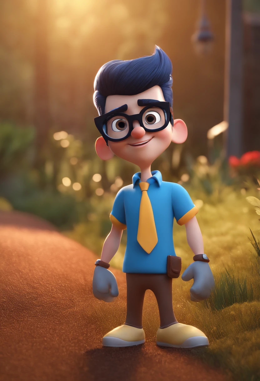 Cartoon character of a man with black glasses and a blue shirt, animation character, Caractere estilizado, animation style rendering, 3D estilizado, Arnold Maya render, 3 d render stylized, toon render keyshot, Personagem 3D, Personagem 3D, 3d rendering stylized, 3 d character render, personagem de desenho animado, Personagem de close up, Pose de personagem, (Estilo Pixar) (master part:1.2) (Bokeh) (best quality) (pele detalhada) (textura detalhada) (8k) (argila) (Cinematic lighting) (foco nítido