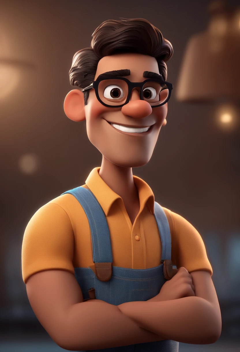 Cartoon character of a man with black glasses and a blue shirt, animation character, Caractere estilizado, animation style rendering, 3D estilizado, Arnold Maya render, 3 d render stylized, toon render keyshot, Personagem 3D, Personagem 3D, 3d rendering stylized, 3 d character render, personagem de desenho animado, Personagem de close up, Pose de personagem, (Estilo Pixar) (master part:1.2) (Bokeh) (best quality) (pele detalhada) (textura detalhada) (8k) (argila) (Cinematic lighting) (foco nítido