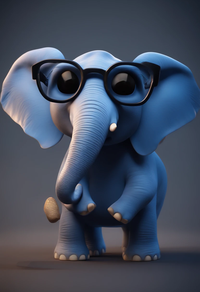 Cartoon character of an elephant with black glasses and a blue shirt, animation character, Caractere estilizado, animation style rendering, 3D estilizado, Arnold Maya render, 3 d render stylized, toon render keyshot, Personagem 3D, Personagem 3D, 3d rendering stylized, 3 d character render, personagem de desenho animado, Personagem de close up, Pose de personagem, (Estilo Pixar) (master part:1.2) (Bokeh) (best quality) (pele detalhada) (textura detalhada) (8k) (argila) (Cinematic lighting) (foco nítido