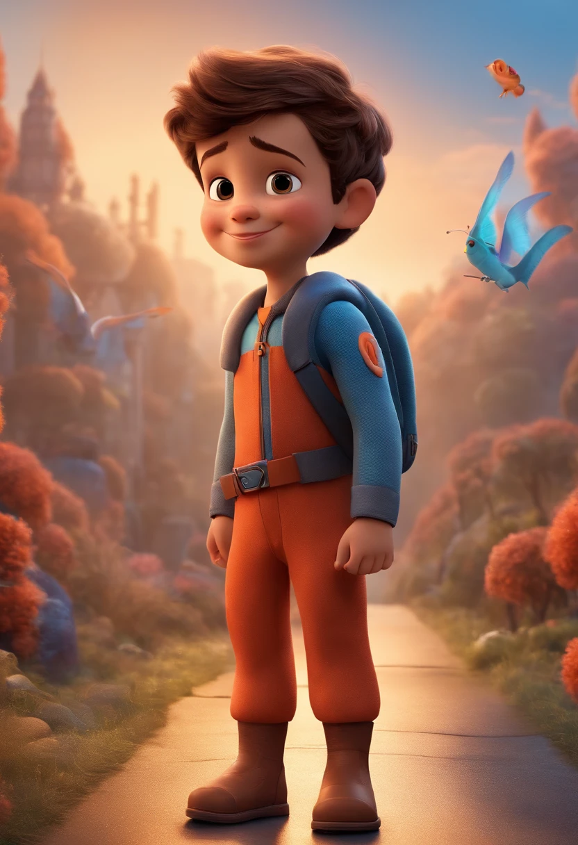 a happy cute ??? standing short hair, vestindo uma fantasia espacial, , fundo branco, barnet, tom, Estilo Pixar, ..3d,