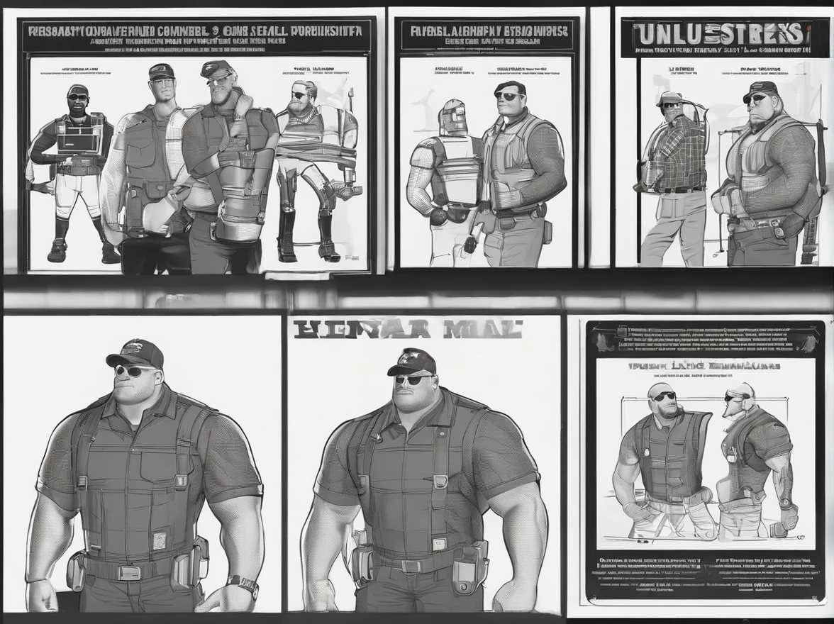 Personagem de desenho animado de um homem de camisa preta com gola, um personagem animado, pose de personagem, que represente uma empresa, Personagem 3D, In front of heavy machinery, industriais, estilo Pixar, com alta qualidade. with multiple poses.