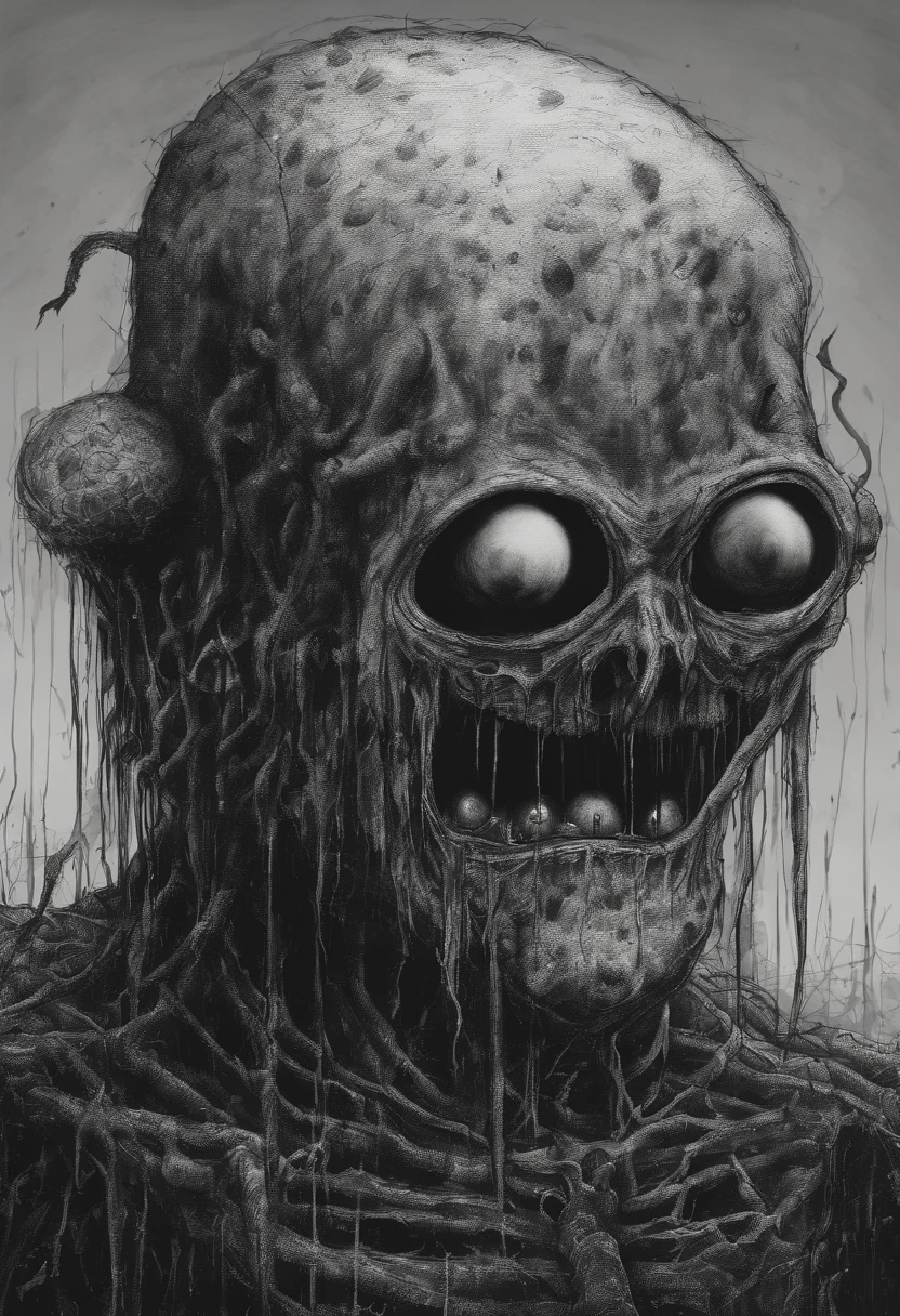 A sketch drawing of character Spongebob, hyper-realistic, artistic, all black and white