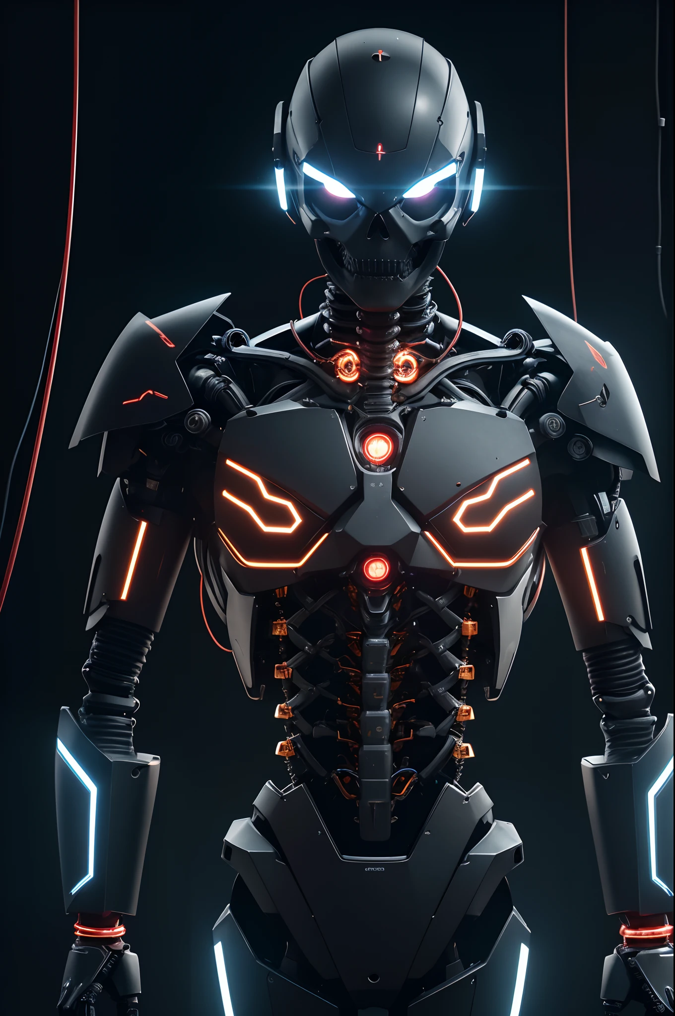 1 Only the upper body was hung,The skeleton and internal circuits of the machine are built,Mechanical Boy,((super realistic details)),and countless cables extending from the back,Glowing red camera eye,A small sparkling blue crystal on the left chest,Half of the jaw is a machine,Boat Rate,globalillumination,Shadu,octan render,8K,ultrasharp,metal,Convolut,Ornament Detail,Cold color,Egyptian Detail,highly intricate detail,Realistic luminescence,Trends in CGS Society、radiant eyes、Camera orientation、Neon Detail、Mechanical limbs、Blood vessels connected to tubes、Mechanical vertebrae attached to the back、Mechanical cervical neck is attached,、Sedentary posture、Wires and cables tied to the head、Short-haired handsome with black hair、Connected to many cables、The exterior emits LEDs that have no color、android、Half of the body is mechanical、Internal structure of the machine、Lots of wires and cables、to be continued,Chest armor purge,Exposed internal combustion engine,Left arm in progress,Peeled shoulder armor,
