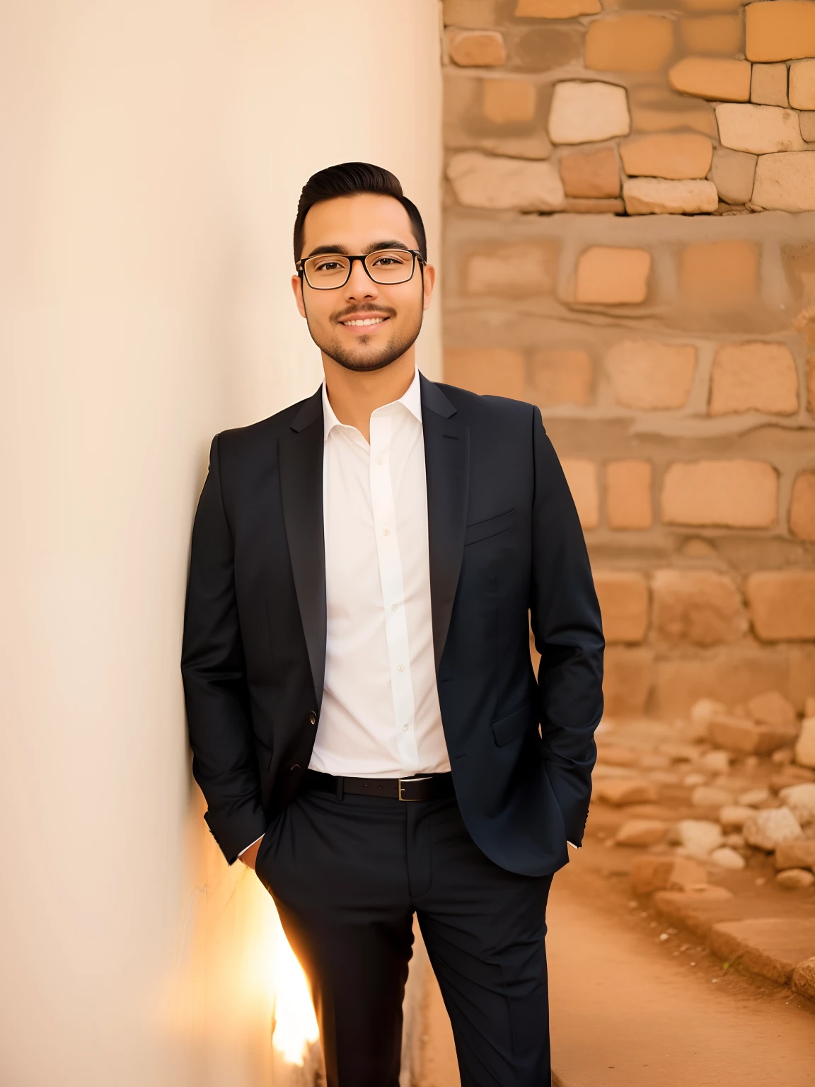 There's a man in a suit and glasses next to a wall, cabelo mexa branca, desenho animado