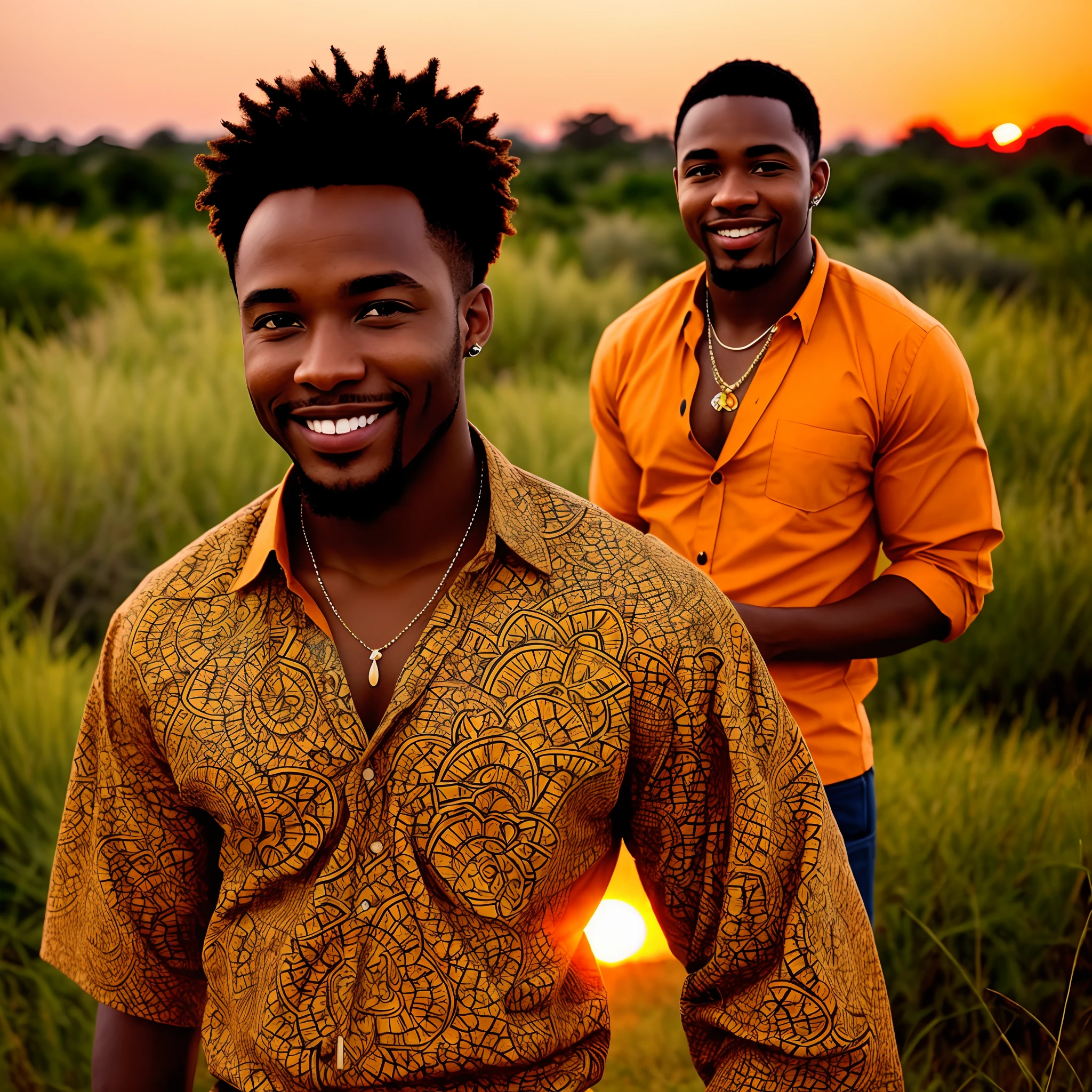 Black Man Beautiful as goatee, Beautiful smile African clothes stylish as a savannah backgrounds African like beautiful sunset