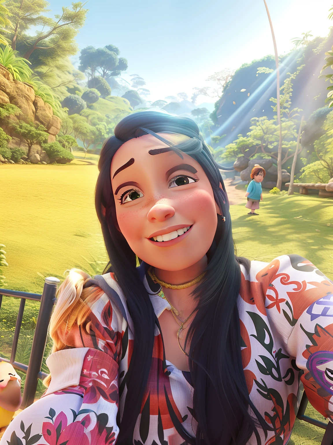 uma mulher estilo pixar, cabelos castanhos, branca, alta qualidade, melhor qualidade