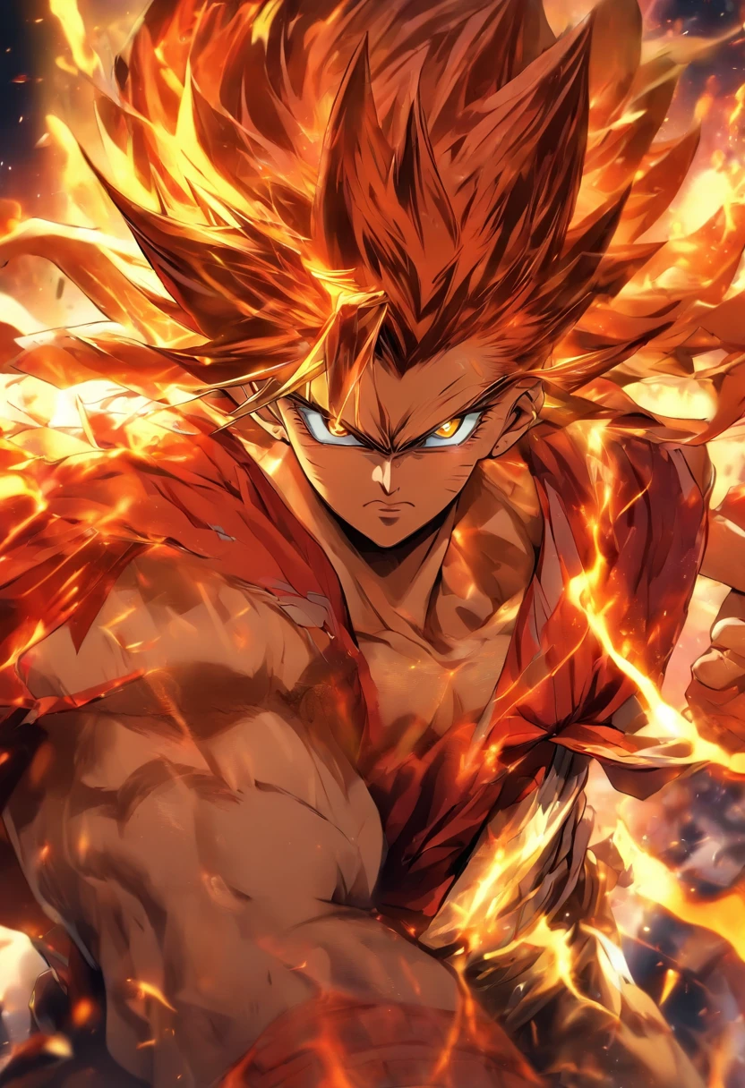 um personagem de anime masculino com cabelos brancos e olhos vermelhos, Character Album Cover, arte completa, personagem de fantasia, full art illustration, Retrato completo do elementalista, arte do perfil do personagem, arte oficial do personagem, official character illustration, Merlin, arte oficial altamente detalhada, arte chave do jogo, mobile game art, Presas, smug face, cabelos brancos, Sem camisa, corpo forte, corpo inteiro, Pose de caminhada, not shirt.