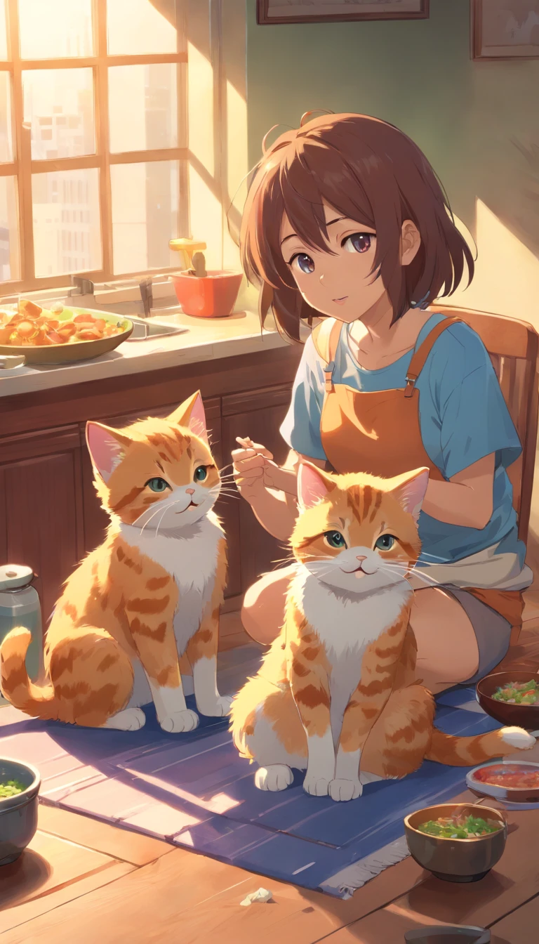 Kittens eat on their stomachs