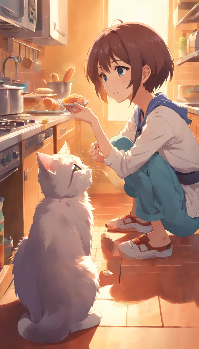 Kittens eat on their stomachs