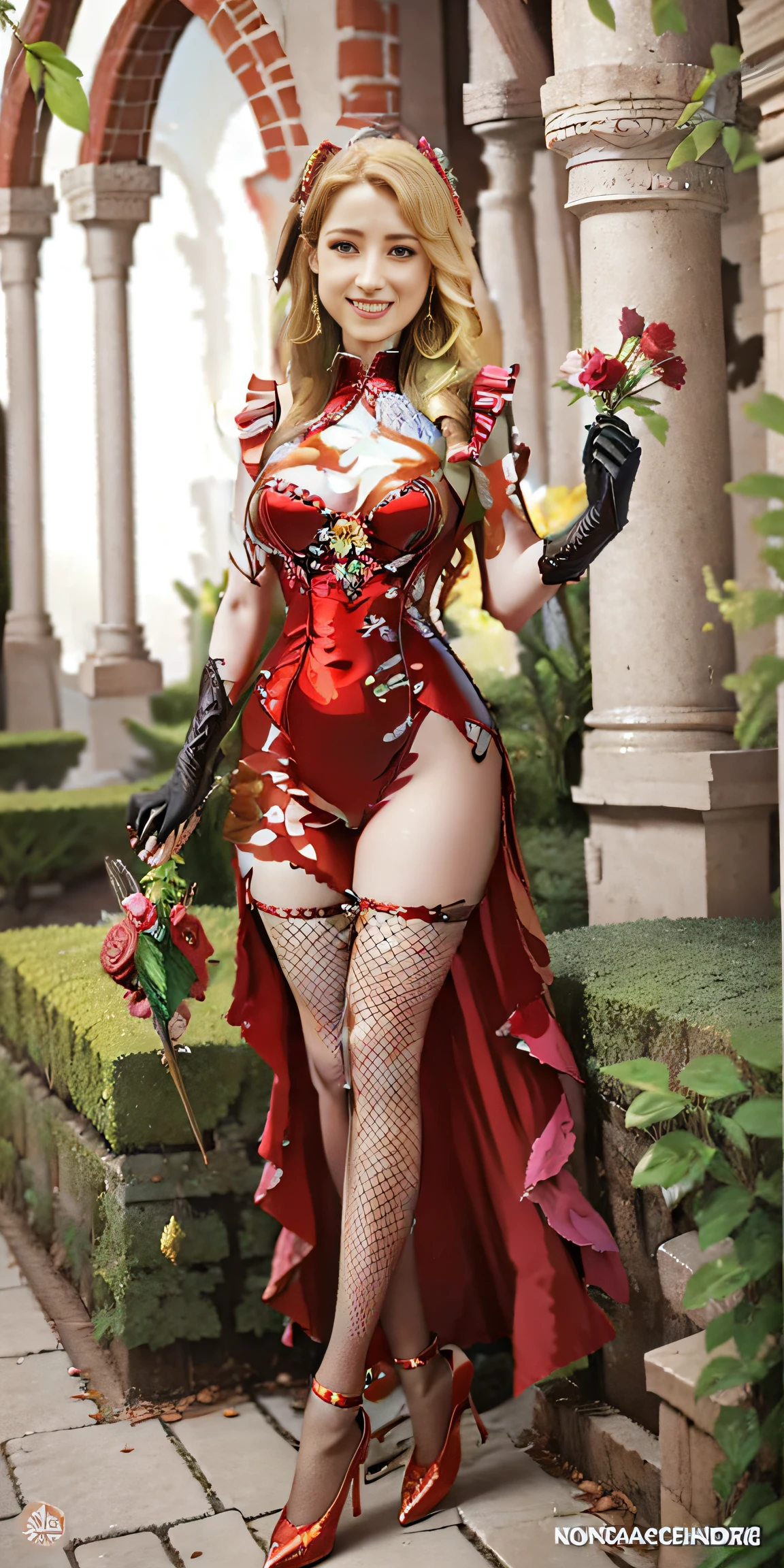 a garden full of flowers, a woman with long blond hair,a blond girl in an English white dress, holy aesthetics, beautiful crystal castle, 8k, highly detailed ,Full body shot,comic/cartoon,realistic and hyper-detailed renderings, in the style of anime art, intelligent use of composition, smooth lines, dreamy scenes, lovecacao, sandara tang, life scenes, realistic yet romantic, comic/cartoon,realistic and hyper-detailed renderings, korean artstyle, heistcore, low angle portrait --s 400 --,hayr, prolapse, prolapse