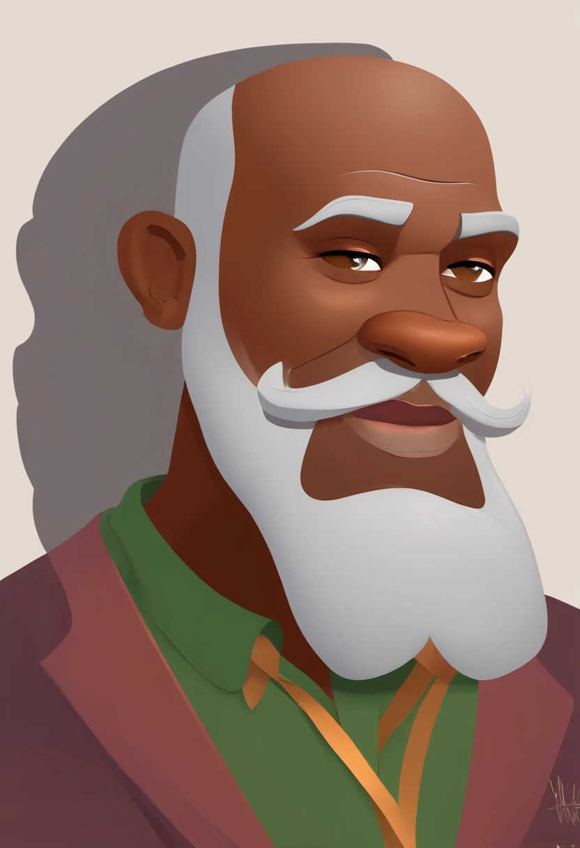 Create a Disney and Pixar-style character... With the following characteristics: mulatto man, chubby, bald and with a long gray beard with a green polo shirt... Holding a rectangular perfume bottle inside a white background