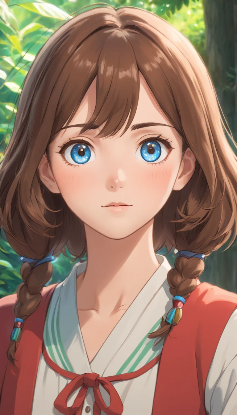 1 woman (best quality,4k,8k,highres,masterpiece:1.2),ultra-detailed,(realistic,photorealistic,photo-realistic:1.37), (brown hair, blue eyes), beautiful detailed eyes,beautiful detailed lips,extremely detailed eyes and face, frender photorealistic,