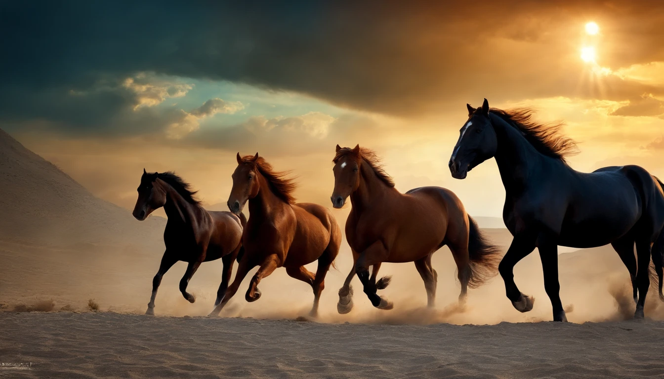 scene of the 4 horses of the apocalypse, extremely detailed