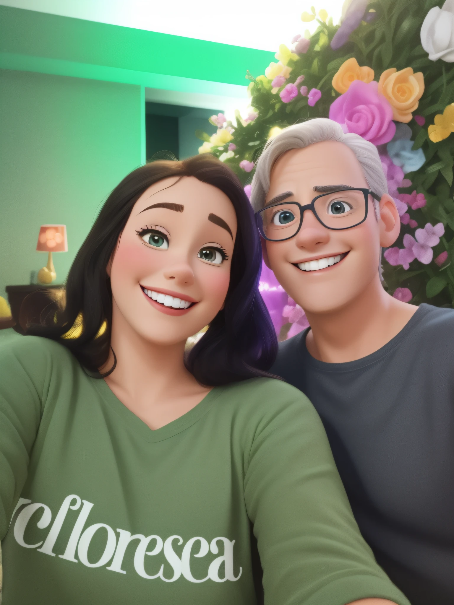 couple poster, smiling, disney style - pixar cartoon
​