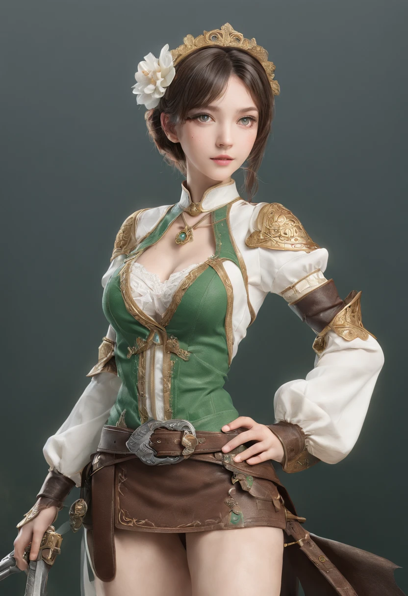 Gensin Noel, Noelle, braid, flower, Hair Flower, Hair Ornament, Short hair, Silver hair, (Green eyes:1.5), Break Apron, armor, ascot, Black pantyhose, Black skirt, Dress, gauntlets, gold trim, Head dress, Long sleeves, maid, maid apronl, Maid headdress, pantyhose, pauldrons, Shoulder Armor, Skirt, Strap, Break indoors, laboratory, BREAK looking at viewer, (Cowboy Shot:1.5), BREAK (masutepiece:1.2), Best Quality, High resolution, Unity 8k壁纸, (Illustration:0.8), (Beautiful detailed eyes:1.6), extra detailed face, Perfect Lighting, extremely details CG, (Perfect hands, Perfect Anatomy),
