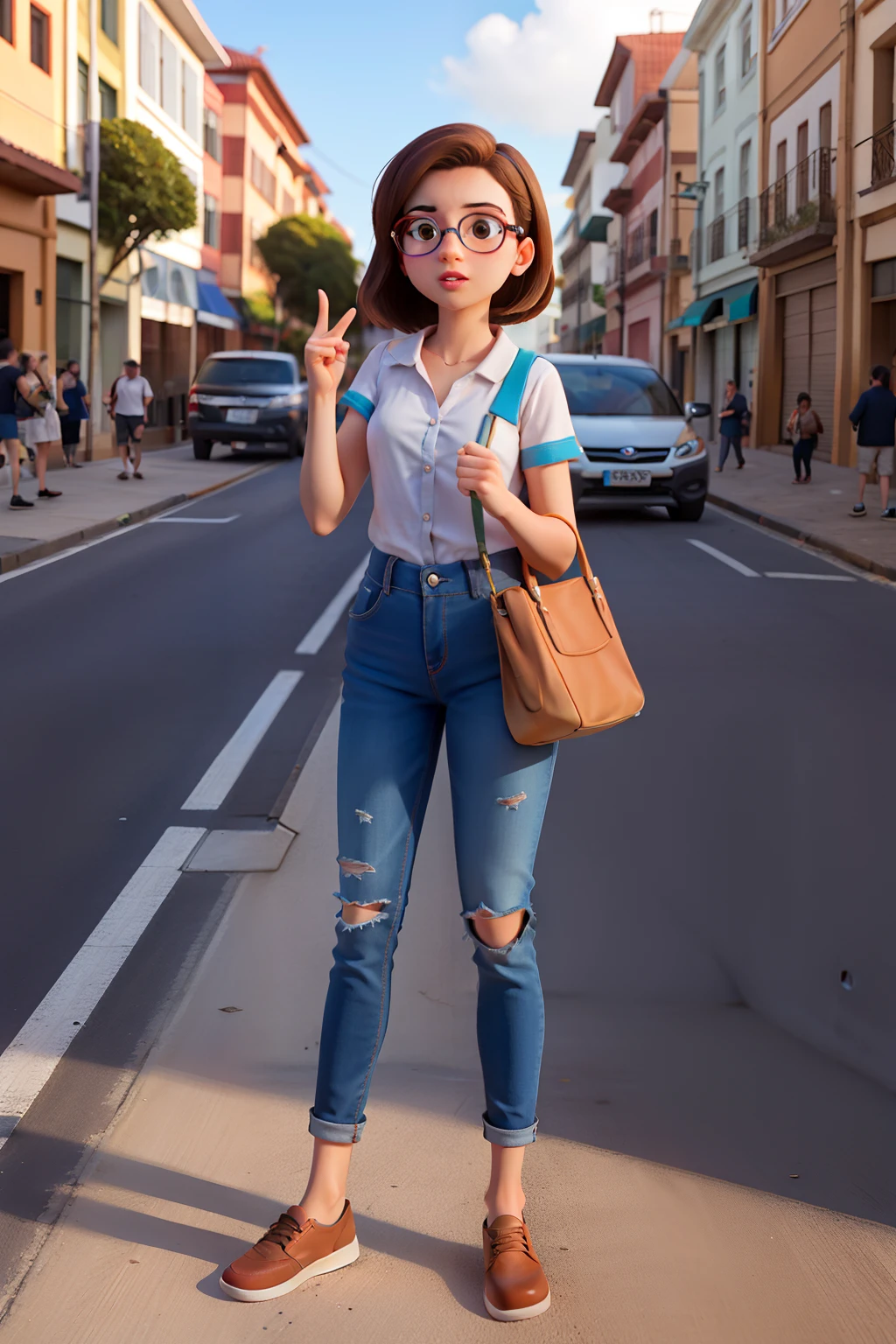 Duas pessoas, uma menina de oculos e um menino de oculos dentro de um carro modelo Palio da cor azul, delivering through the streets of São Paulo.